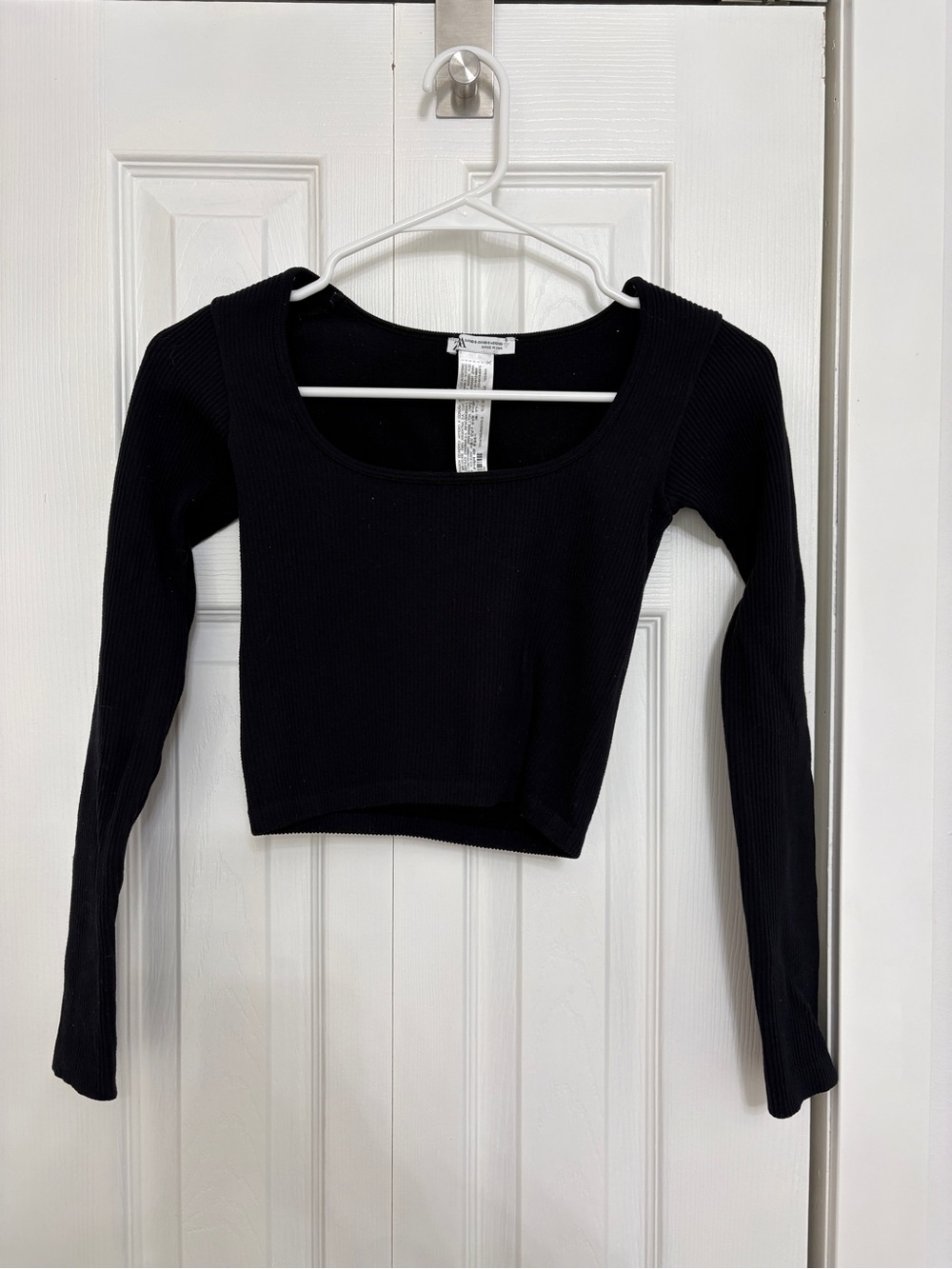 Black Ribbed Scoop-Neck Long Sleeve Crop Top - Zara